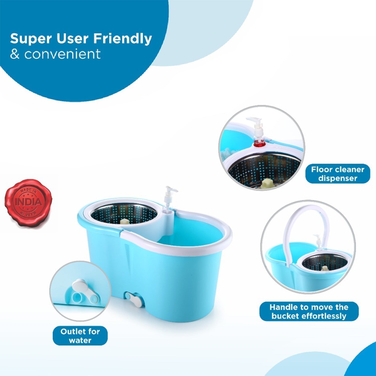 8702 Plastic Spinner Bucket Mop 360 Degree Self Spin Wringing with 2 Absorbers for Home and Office Floor Cleaning Mops Set DeoDap 8702 Plastic Spinner Bucket Mop 360 Degree Self Spin Wringing with 2 Absorbers for Home and Office Floor Cleaning Mops Set DeoDap